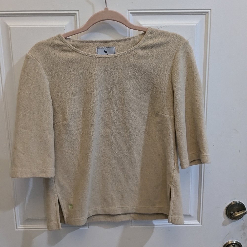 Dudley Stephens Boatneck Fleece Top Tan Elbow Sleeve XS Made in USA